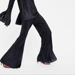 Zara Black Pleated Flare Trouser Pants